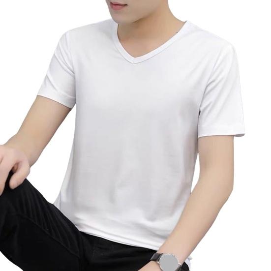 Летняя мужская футболка с V-образным вырезом из ледяного шелка, сплошной цвет, повседневный стиль, с коротким рукавом, приталенный пуловер, повседневная одежда, молодежный спортивный топ для подростков