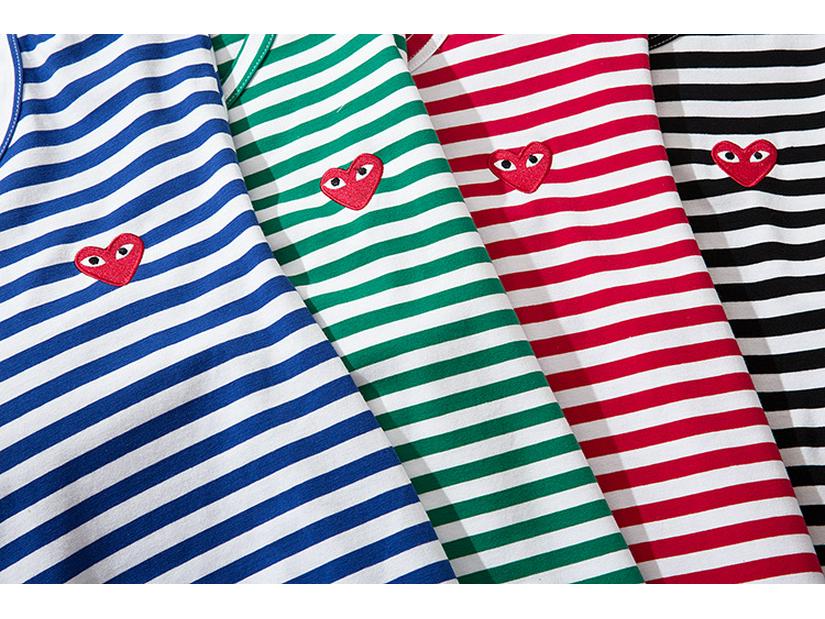 Унисекс Полосатый Топ в Японском Стиле с Вышивкой, с Длинным Рукавом