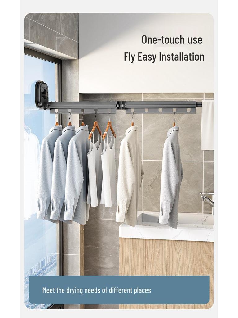 Punch-Free Suction Cup Folding Clothes Drying Rack with Retractable Rod – Invisible and Compact for Bathroom and Window Use