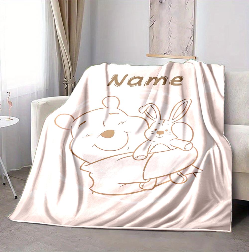 Custom Name Pooh Rabbit Flannel Blanket Throw Blanket Soft Warm Sofa Bed home Decor Unique Gift