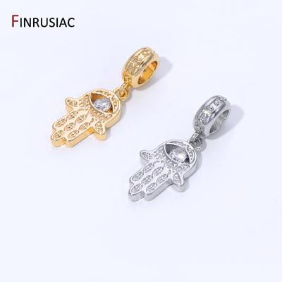 Позолоченная латунь 14K, инкрустированная цирконами, подвески-кресты для изготовления браслетов, подвески-рука Фатимы, аксессуары для DIY