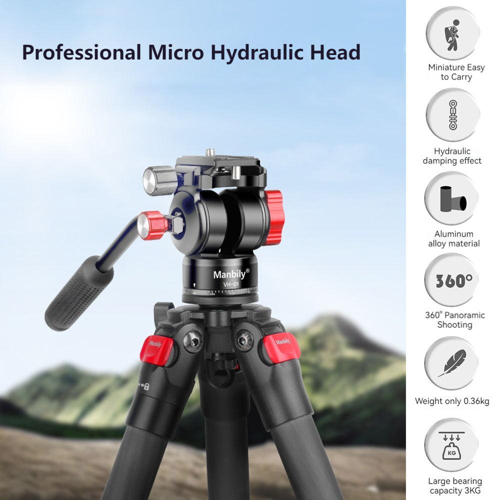 Manbily VH 1 Compact Video Fluid Head Pan Tilt Tripod Head Panorama Ballhead Tripod Mount Aluminum Alloy 3kg 6.61lbs