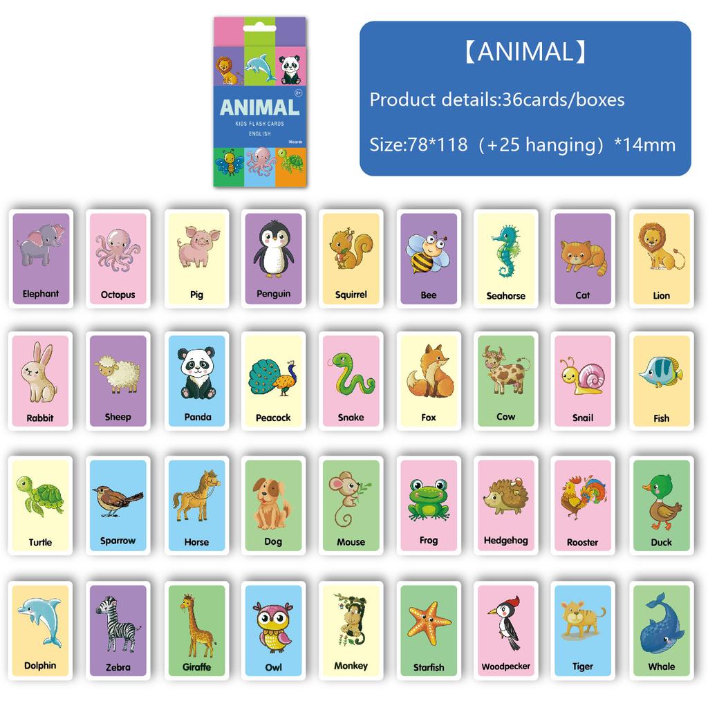 36PCS/Set Animal Shape Color Time Flash Card Kids Montessori Early Education Learning Educational Toys For Children Gifts