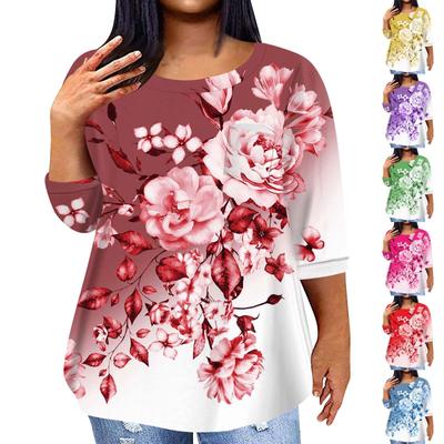 Женский модный повседневный пуловер с круглым вырезом и рукавом три четверти с принтом, топ с рукавами 4/3