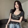 Футболка с коротким рукавом и U-образным вырезом в стиле American Retro Hot Girl Letter Print - 2025 Лето Стиль Pure Desire