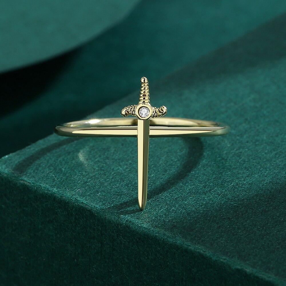 Креативные 18-каратные золотые, серебряные парные кольца с крестом и мечом для женщин, круглые полные бриллианты, оригинальные стерлинговые серебряные ювелирные изделия в подарок на свадьбу