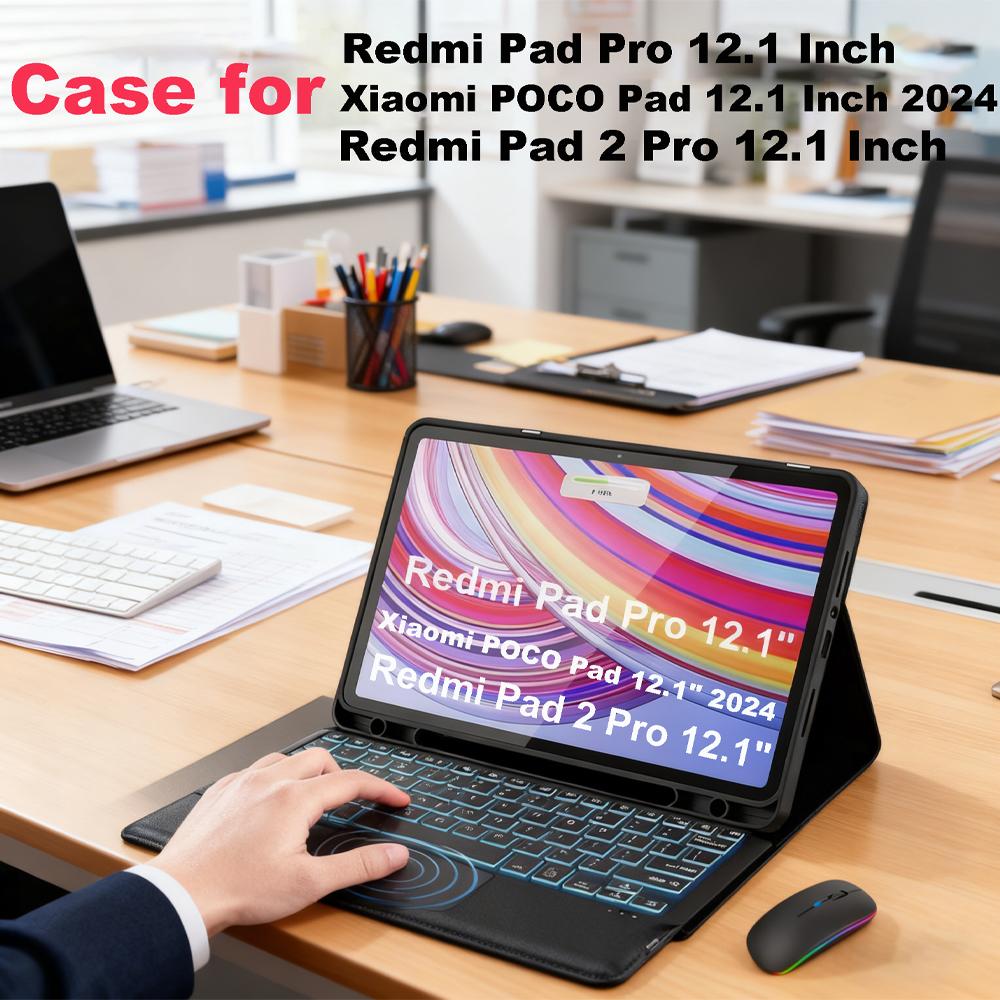 Case for Redmi Pad 2 Pro 12.1/Redmi Pad Pro 12.1-inch, Bluetooth Keyboard Cover for POCO Pad 12.1 Inch