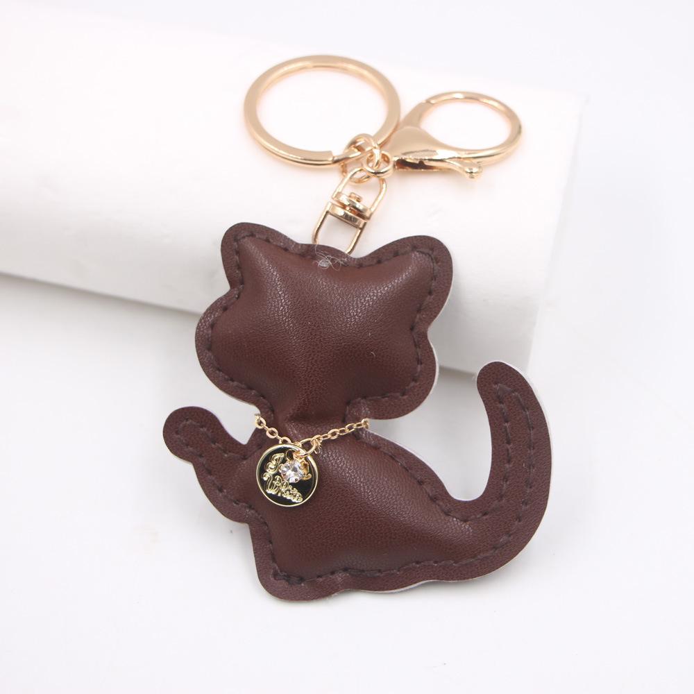 Очаровательный кожаный брелок в виде котенка - подвеска в виде счастливого кота для сумок и автомобилей