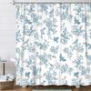 Blue Floral Shower Curtain Set, Vintage Retro Cottagecore Floral Botanical Birds Blossom Flower Boho Aesthetic Fabric Shower