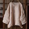 Women Vintage T-Shirts O-Neck Long Sleeve Spring Tees Solid Color Loose Button Soft Women T-Shirts