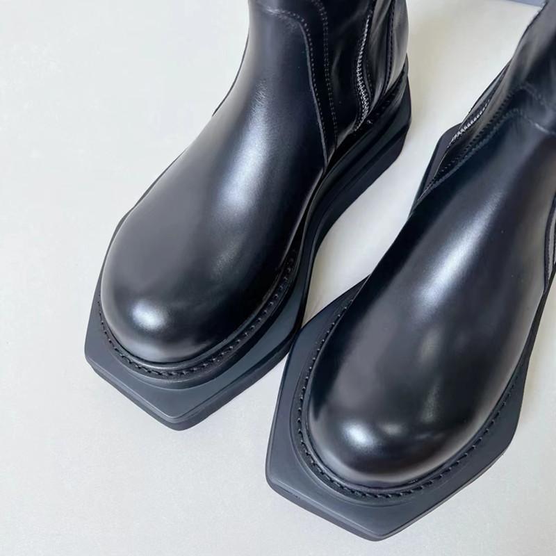 Мода 2025 Новые Женские Ботильоны Модные Квадратный Носок Задние Молнии Зимние Женские На Плоской Подошве Каблуки Высокое Качество Женские Кожаные Ботинки Обувь