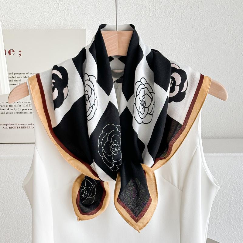 Women's French Red Cotton Silk Blend Scarf – 70CM Neck and Headscarf, Spring/Autumn Fashion Accessory