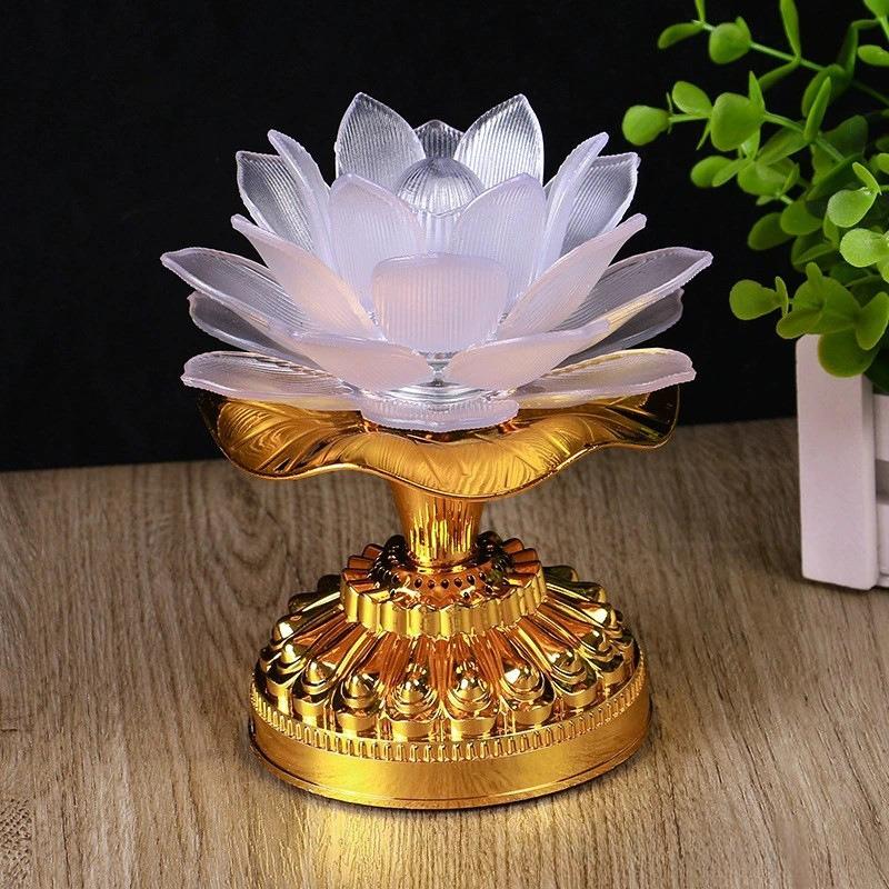 1Pc Colorful Lotus Lamp Led Lamp Electronic Changming Lotus Lamp Guanyin God of Wealth Offering Lamp Wholesale Buddha Lamp Buddhist Utensils