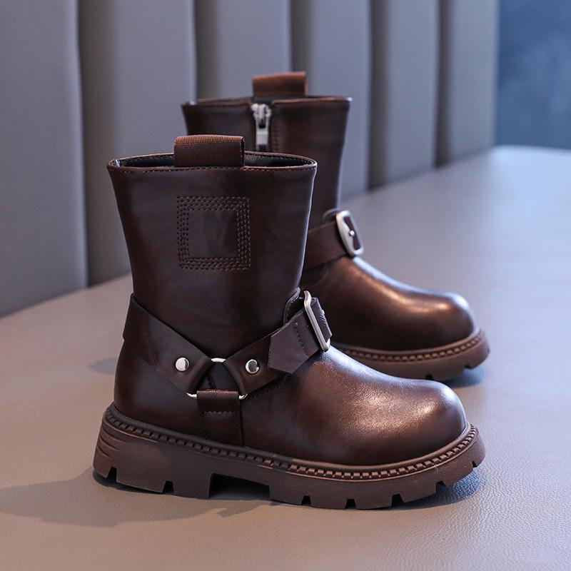 Ботинки зимние для девочки в британском стиле, простые классические, детские модные ботинки, черные, коричневые, универсальные детские хлопковые ботинки, с круглым носком, на молнии