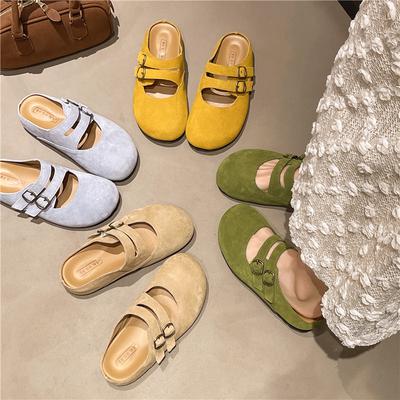 Модная Ретро Повседневная Женская Обувь Весна Новая Круглый Носок Мелкий Вырез Туфли на Плоской Подошве Модная Противоскользящая Мягкая Подошва Легкие Женские Шлепанцы