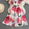 Women's Floral Print Dress A-line Elegant Vintage Lady Summer Dresses with Belt Casual Vestidos
