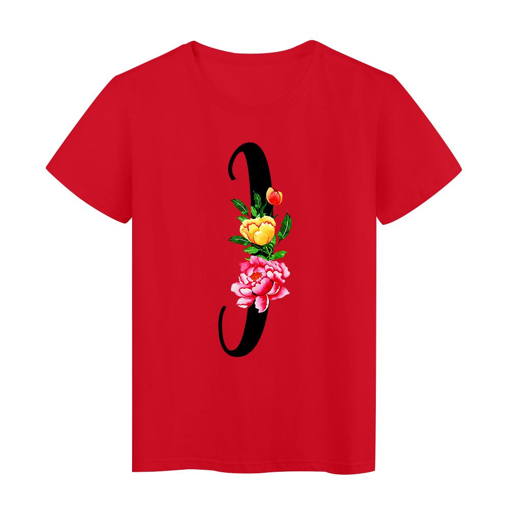Flower Letter I White Printed Tshirts Trend Top Tee Kawaii Simplicity Style Casual Women S