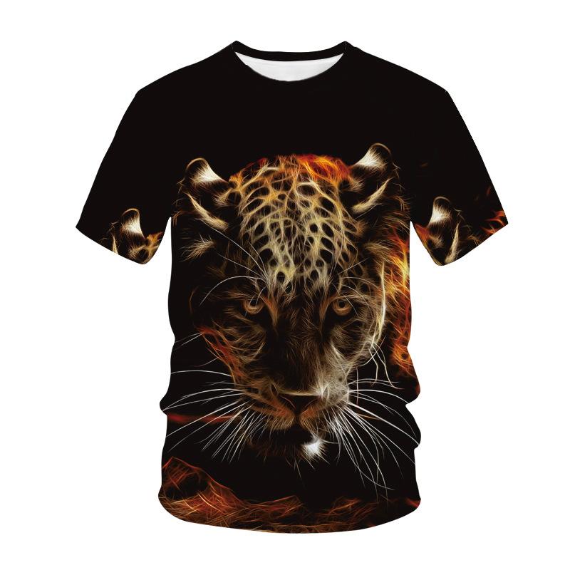 Летняя футболка с круглым вырезом, 3D-принтом с животным, узором гепарда, модная, повседневная, с коротким рукавом, детская, для мальчика