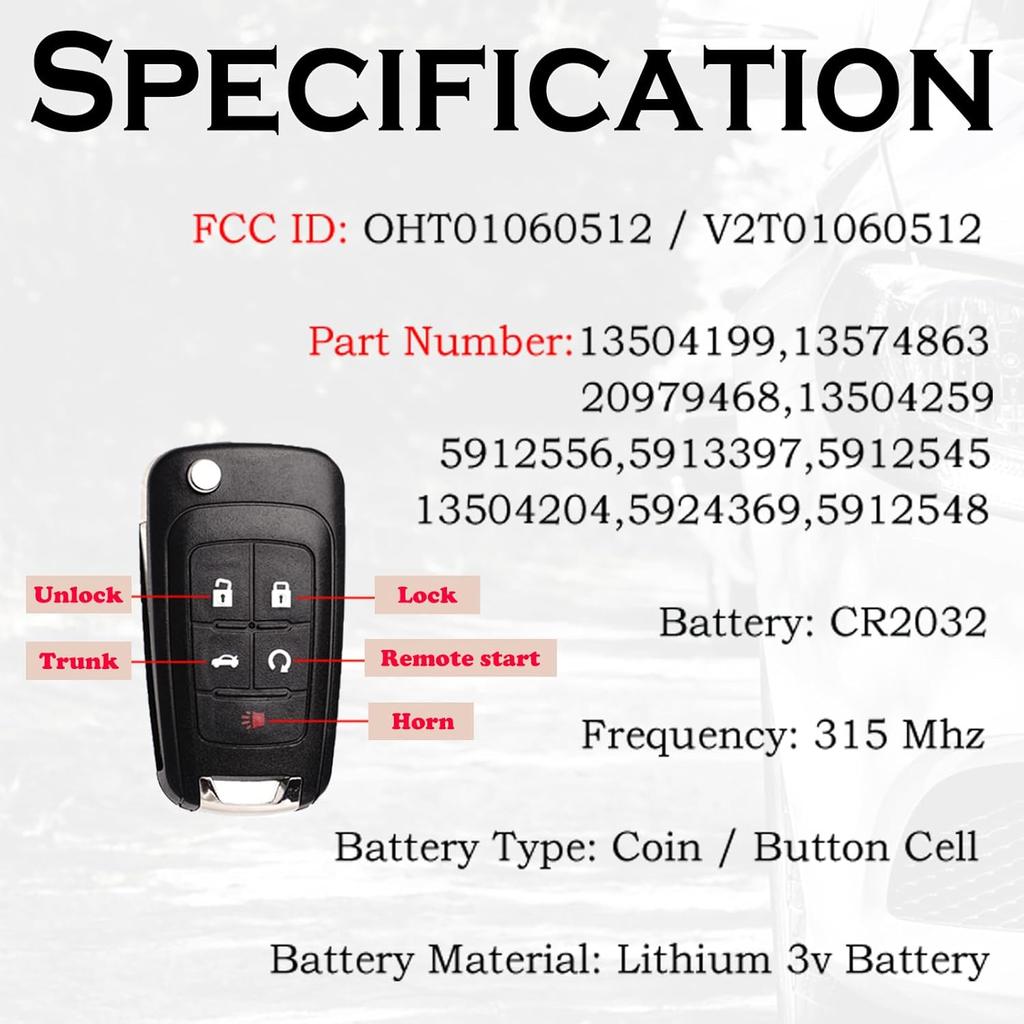 Key Fob Replacement Fits for Chevy Cruze Equinox Camaro Impala Malibu Sonic Buick Regal Verano Encore Allure Lacrosse GMC Terrain 2010- OHT01060512