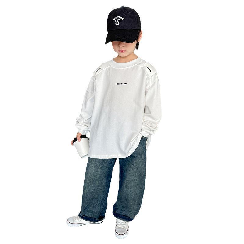 Boys Fashion Long-sleeved T-shirt Spring and Autumn 2025 Children Loose Casual White Top