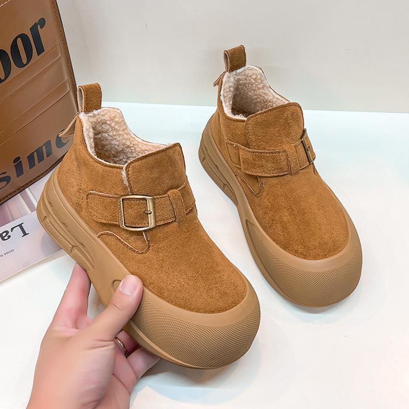 Женские замшевые ботинки на платформе, зимние ботинки на плоской подошве, теплые плюшевые хлопковые туфли, зимние туфли на высоком каблуке, модные повседневные нескользящие удобные ботинки женские