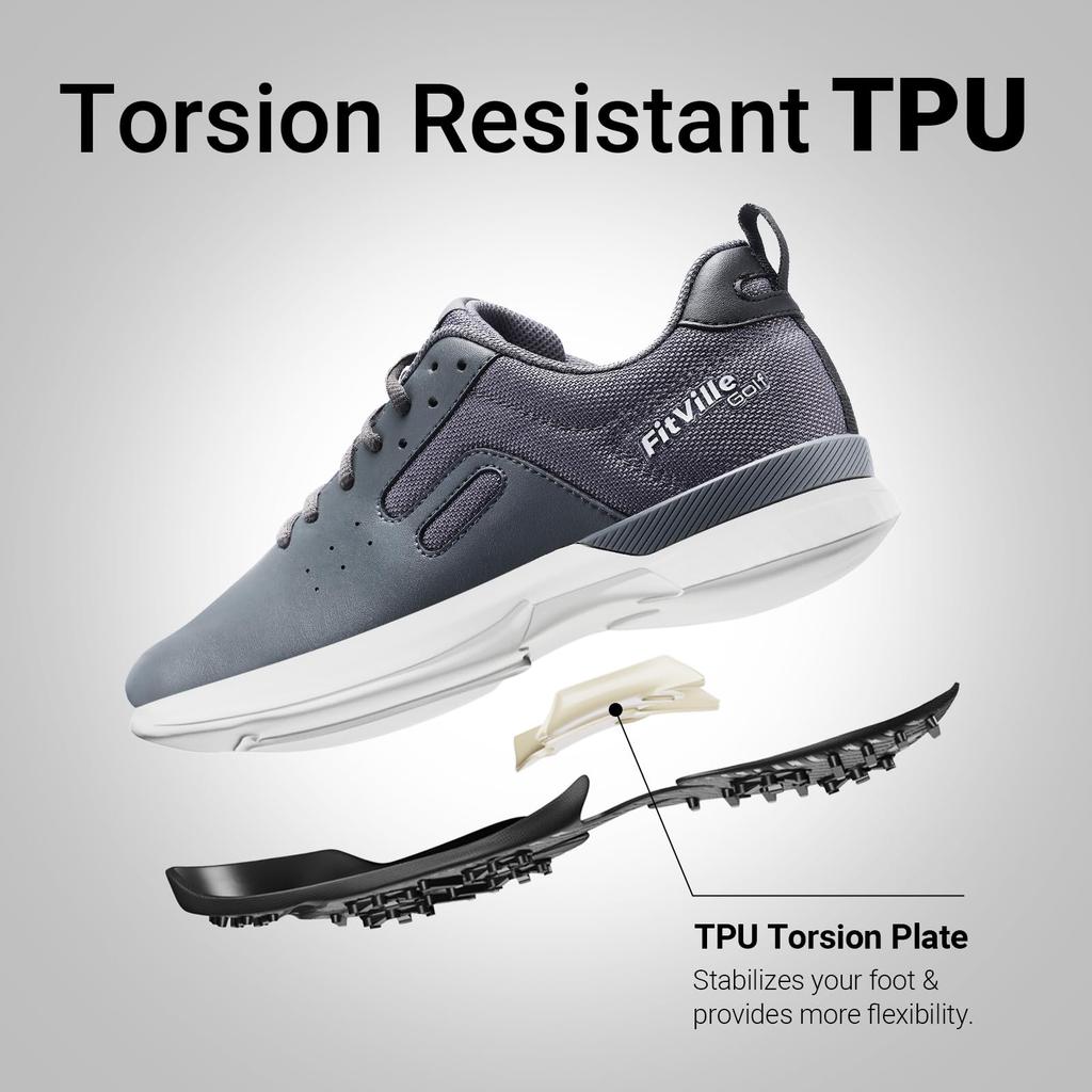 FitVille Men's Golf Shoes, Wide Spikes, Professional Golf Shoes, Men's Golf Training Sneakers, Business Exercise, Lightweight, Water-Repellent