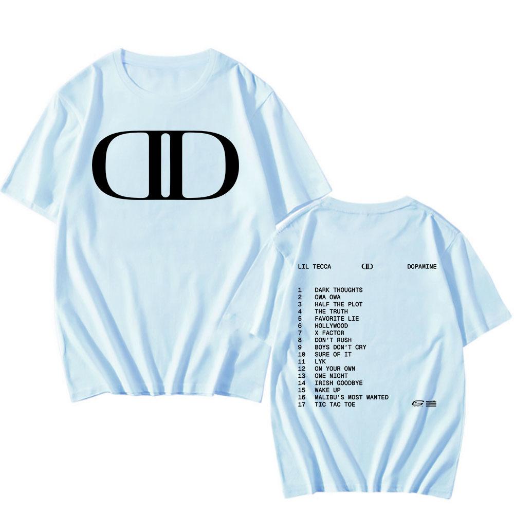 Lil Tecca DOPAMINE Футболка с альбомом, рэперский графический принт, модные футболки, футболка с коротким рукавом, хлопковая футболка, унисекс, уличная одежда, хип-хоп, мужские футболки