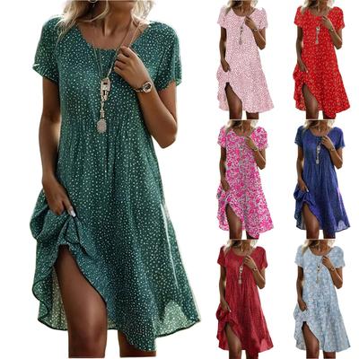 Платье в стиле бохо с коротким рукавом для женщин, повседневное, свободного кроя, летнее, сарафан с цветочным принтом и карманами
