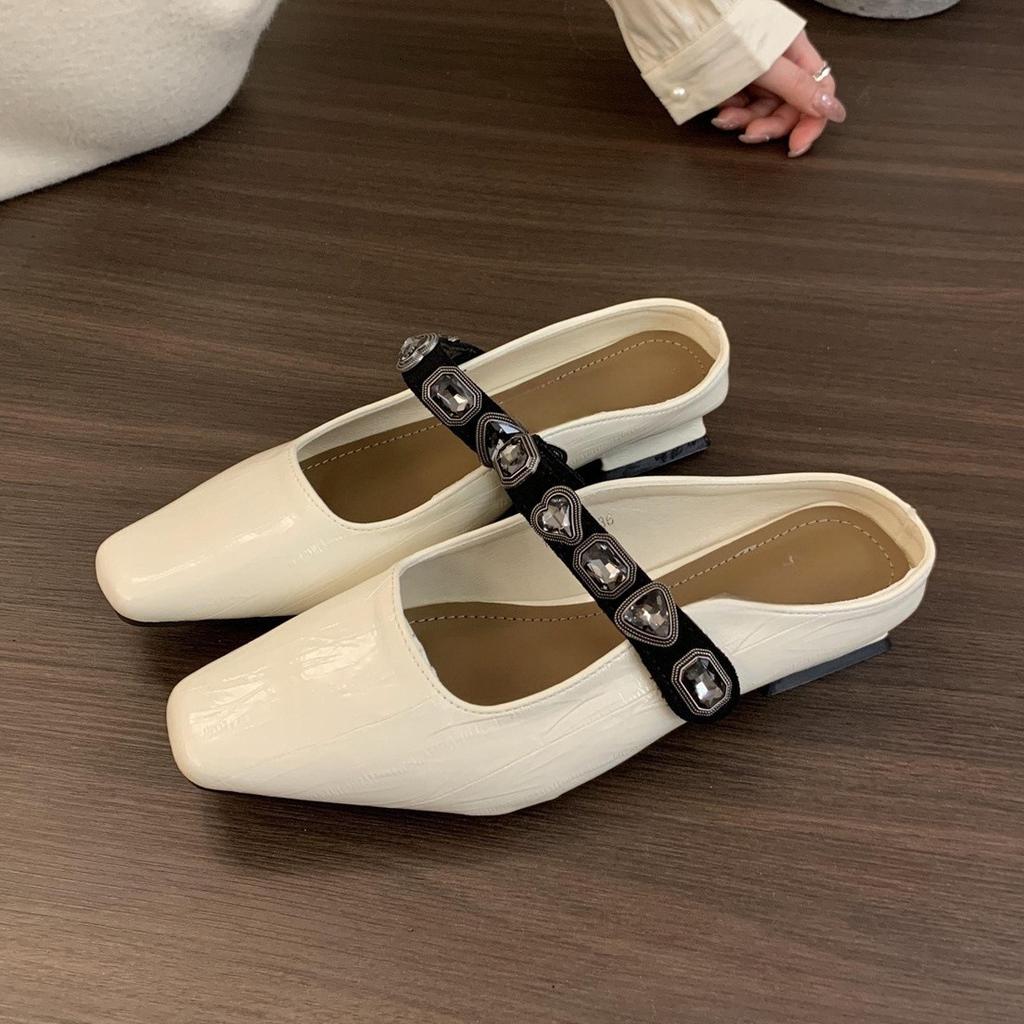 Ретро сумка голова полутапочки весна-лето верхняя одежда квадратная голова светлый рот низкий каблук Мэри Джейн крутые тапочки