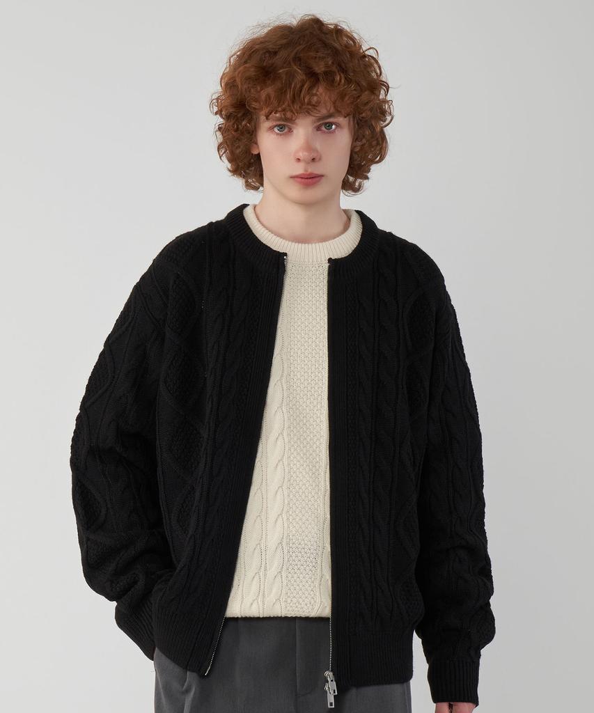 UNTAPPED STUDIO Oversized 2-Way Aran Cable Round Zip-Up Knit Cardigan 5 Colors