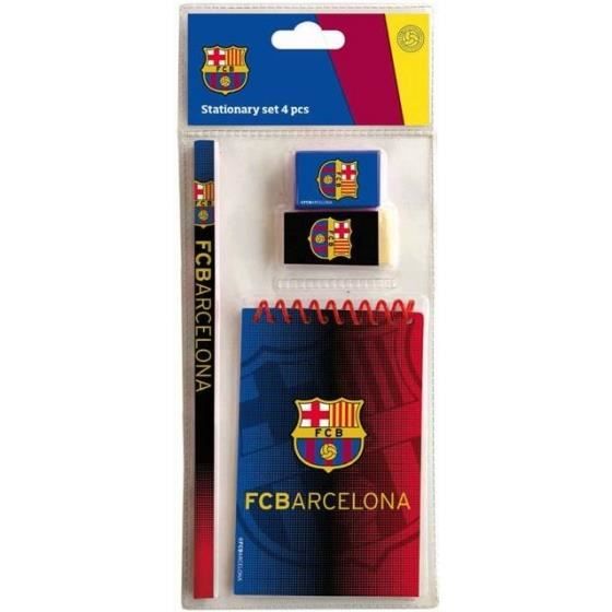 Set d'écriture - FC Barcelone - Bloc note, gomme, taille-crayon, crayon papier - Couleur bleue