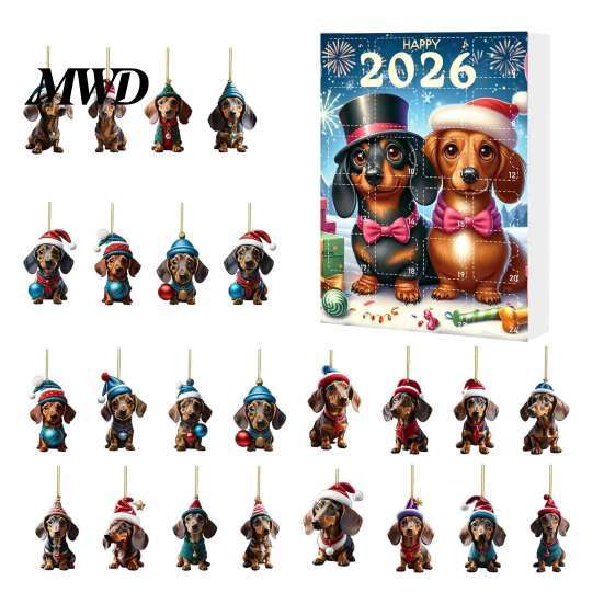 Cute Pet Hanging Ornaments Dachshund Advent Calendars 2026, 24 Days 2D Acrylic Pendant Christmas Holiday Countdown Calendar Calendar, Collectible Dog