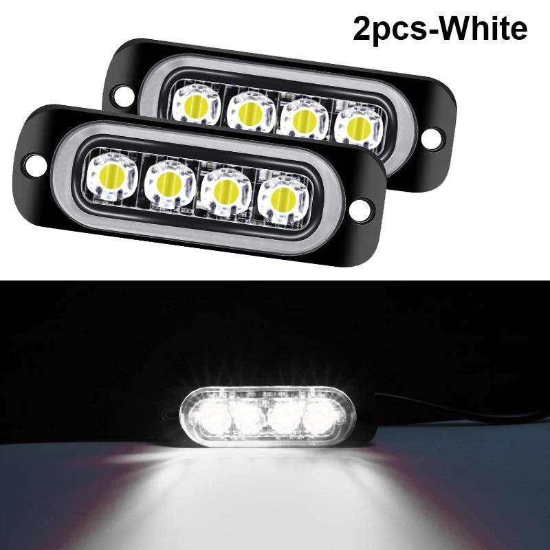 2Pcs 4leds Side Marker Warning Light 12-24V Daytime Running Light Truck Car LED Tail Lights Police Light Bar Strobe Optional
