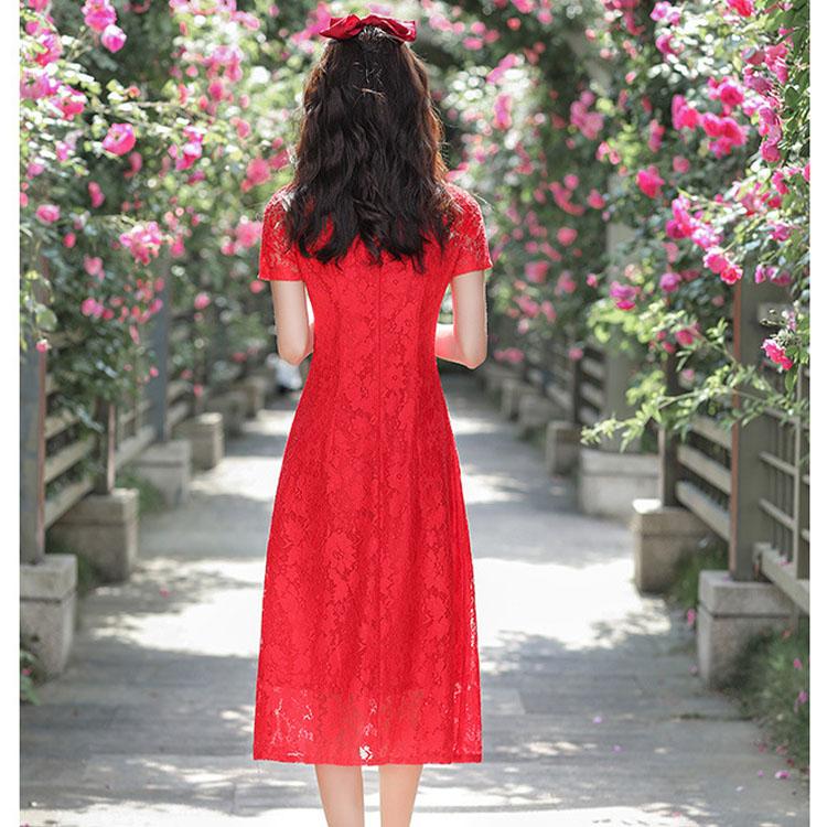 Кружевное повседневное платье Cheongsam средней длины Ao Dai, улучшенное тонкое платье в китайском стиле в стиле ретро