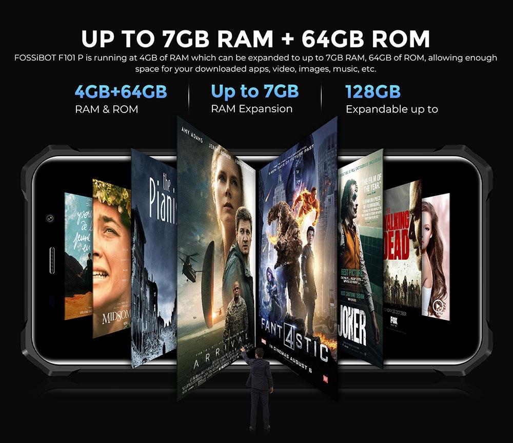 FOSSiBOT Защищенный смартфон F101P, 4 ГБ + 64 ГБ, тройная камера с искусственным интеллектом, динамик 123 дБ, восьмиядерный процессор MediaTek Helio P22, Android 13.0