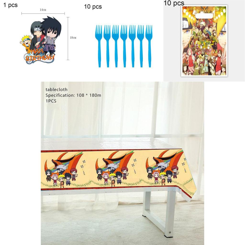 Наборы для украшения дня рождения в стиле ниндзя Наруто: разноцветные воздушные шары и тарелки.