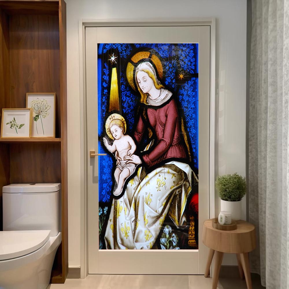 Church Stained Glass Decals Window Film Privacy Heat Insulation and Anti UV Blocking Static Cling Window Sticker for Home J7