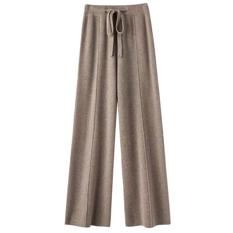 Knitted Pants Women Spring and Autumn High Waist Elastic Drape Drawstring Loose Casual Mopping Pants Straight Wide Leg Pants