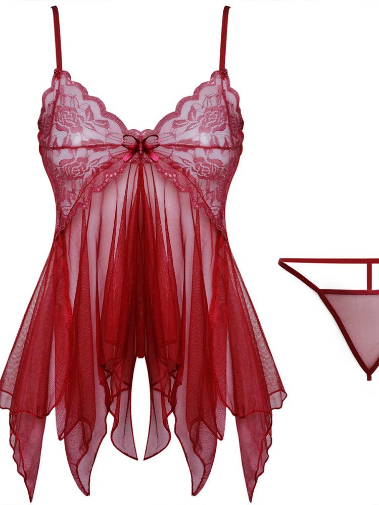 Сексуальное нижнее белье Глубокое V Кружевная сорочка Женское белье Чувственный шелковый мягкий халат Цвет рыбьей чешуи Без бретелек Ночная сорочка Эротическая одежда