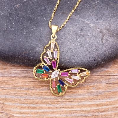 Nidin Top Quality Copper Zircon 12 Styles Charms Butterfly Pendant Chain Necklace for Women Gold Plated Vintage Boho Jewelry
