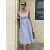 Women Casual Fashion Square Neck Sleeveless Color Block Striped High Waist Long Dress
