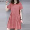 Women Summer Round Neck Short Sleeve Casual Stripe Dress