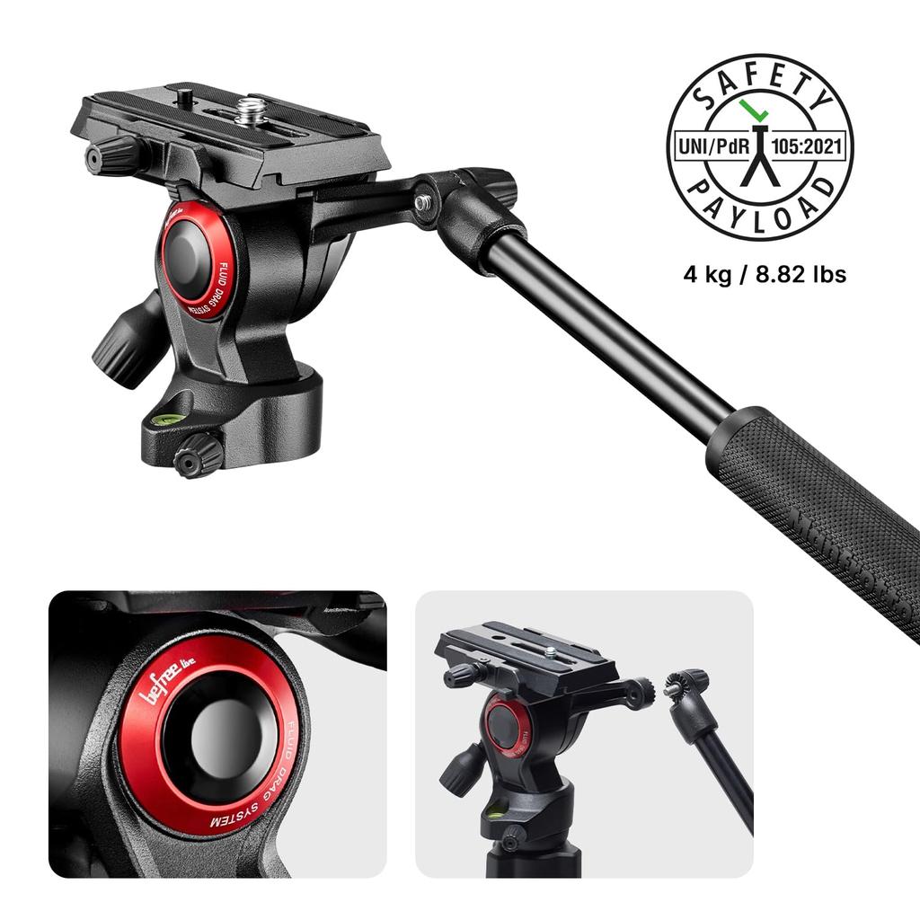 Штатив Vitec Imaging Manfrotto Befree live Carbon Video Head T Tripod Kit Black Полностью выдвинутая высота 150 см Минимальная высота 41 см Беззеркальная камера