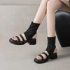 New Platform Sandals Casual Black Large Size Shoes Sleeve Women's Sandals Summer Women's Cool Boots Round Head One Pedal