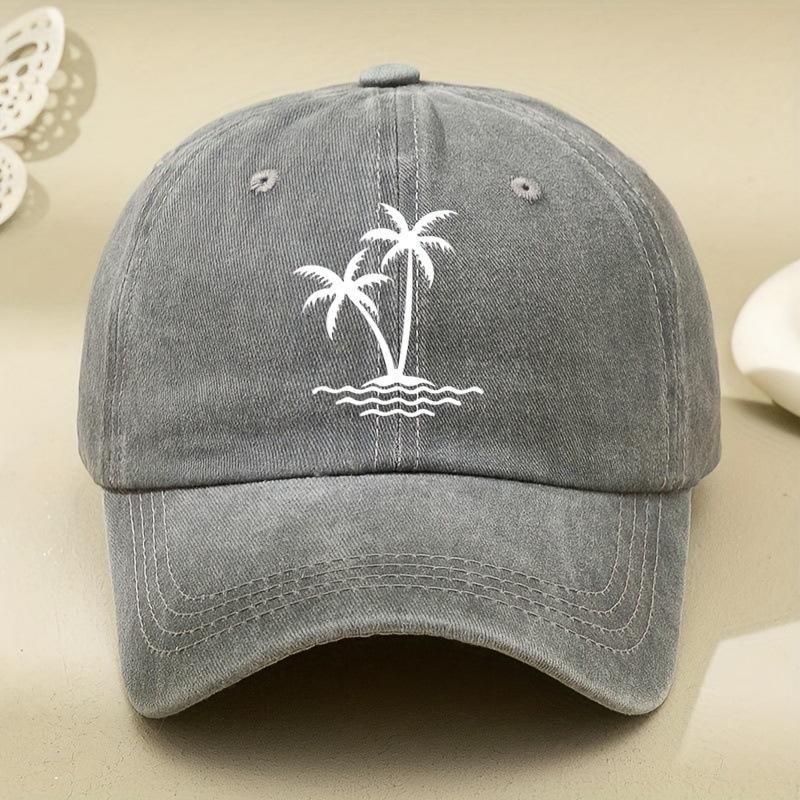 Hot Selling Fashion Printed Coconut Tree Washed Baseball Cap Men's and Women's Lightweight Adjustable Shade Cap Outdoor