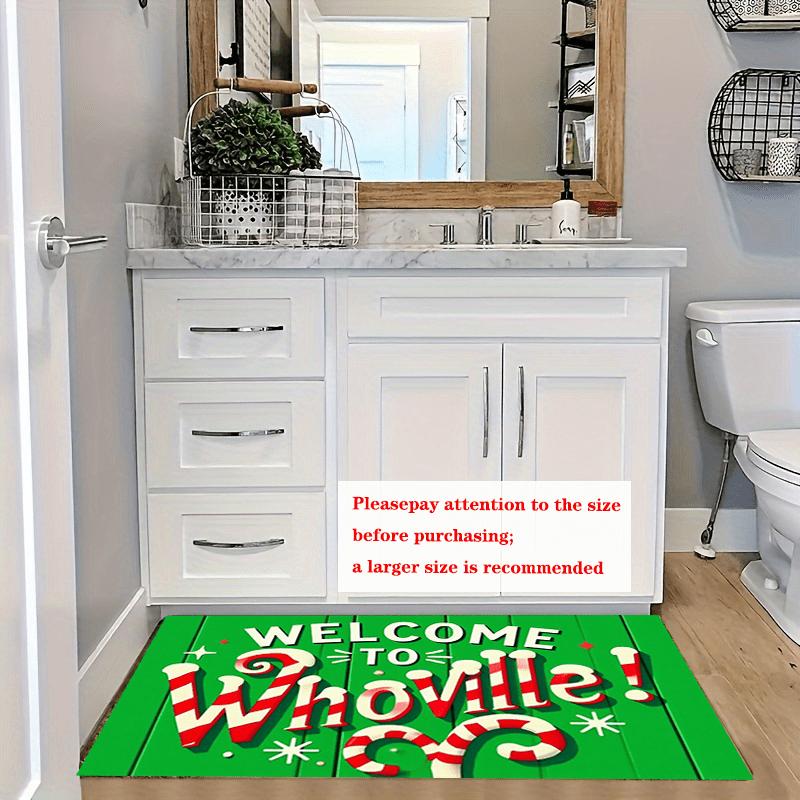 Whoville Welcome Mat Carpet, Dr. Seuss Inspired Candy Cane Stripes Anti-Slip Soft Absorbent Machine Washable for Entryway Decor