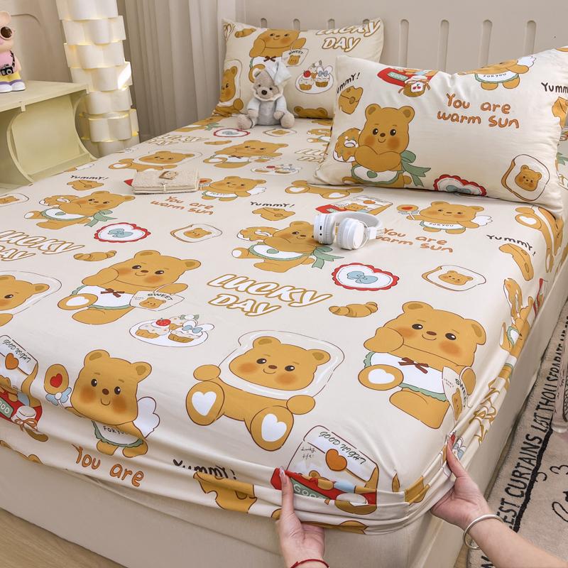 1pc Washed Cotton Bed Sheets with Elastic Single/Queen/King Cartoon Style Fitted Bed Sheet Sabanas Matrimoniales Sheets for Bed