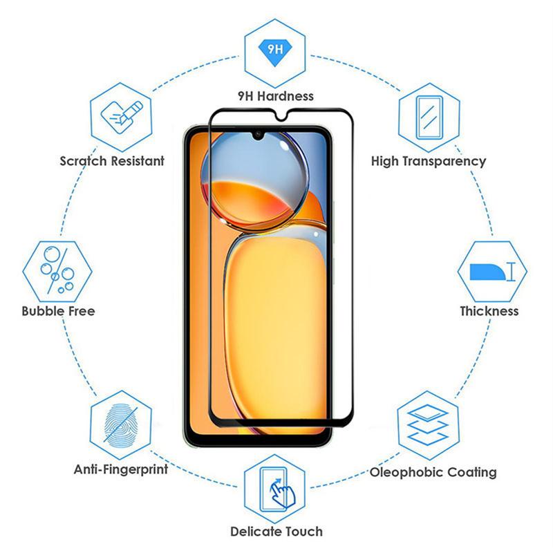 4IN1 [2 стекла + 2 пленки для объектива] Полноэкранные защитные пленки из закаленного стекла HD для Redmi Note 13 4G 5G / Note 13 Pro A3 A3X 13c POCO X6 Pro M6 C65