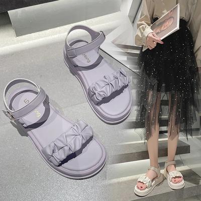 2024 Сандалии женские туфли мягкие универсальные прозрачные каблуки новые модные для девочек на плоской подошве бежевые удобные пляжные летние римские кроссовки с липучкой C