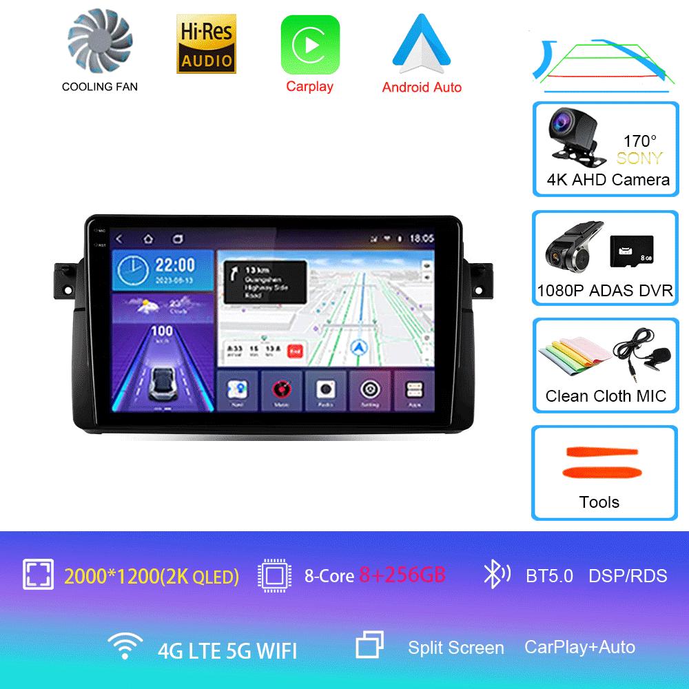 Автомагнитола Android 14 Carplay Для BMW E46 M3 1998 1999 2000 2001 - 2006 Навигация GPS Мультимедийный плеер стерео wifi+4G BT 2 DIN